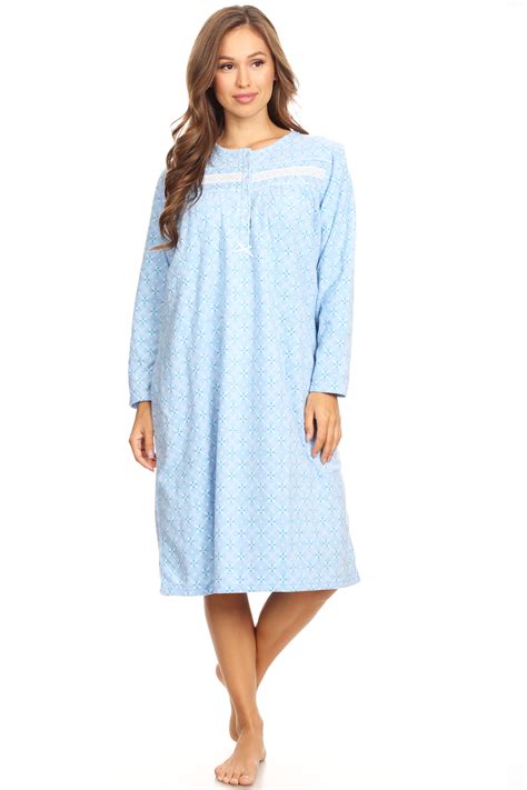 4028 Fleece Womens Nightgown Sleepwear Pajamas Woman Long Sleeve Sleep Dress Nightshirt Blue 1x