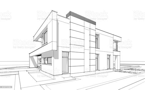 Starten sie deswegen mit den außenwänden des grundrisses. 3d Rendering Sketch Of Modern Cozy House Stock Photo ...