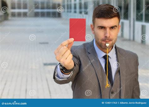 Businessman With Whistle And Red Card Stock Image Image Of