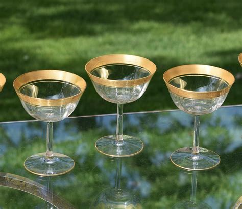 Vintage Gold Rimmed Encrusted Cocktail Martini Glasses Set Of 6