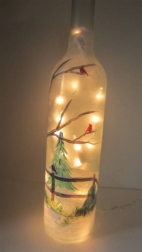 Winter Tree With Cardinals Lighted Frosted Wine Bottlegreat Etsy