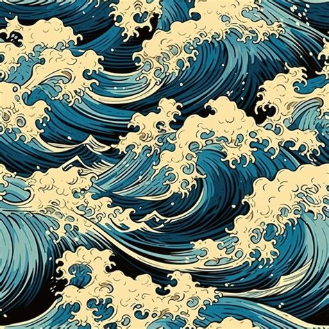 Premium Ai Image Japanese Waves Illustration Pattern