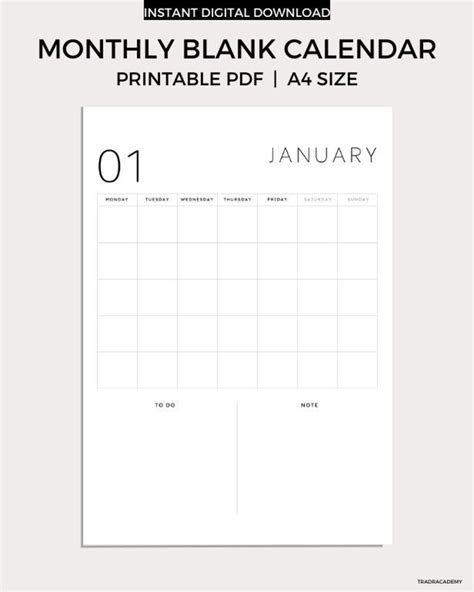 Monthly Calendar Landscape Printable Calendar Year Calendar