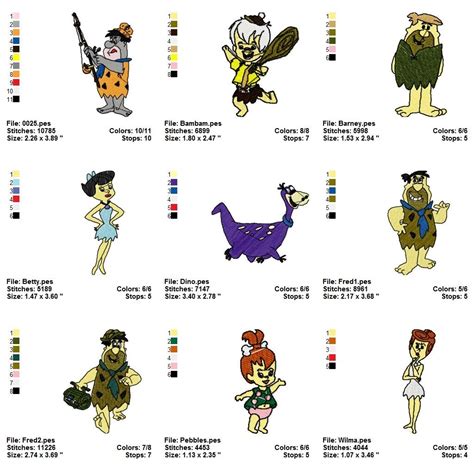 Flintstones Cartoon Characters Embroidery Machine Designs
