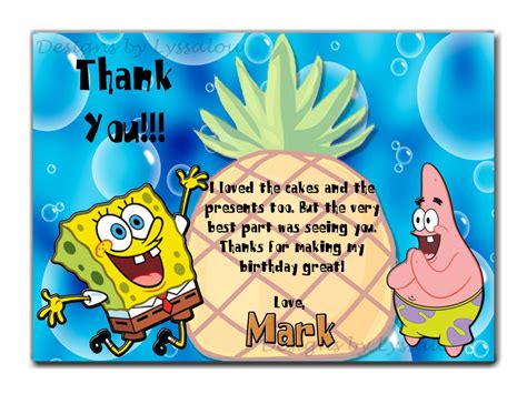 Spongebob Thank You Card Spongebob Birthday By Designsbylyssalou