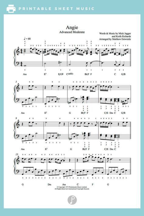 Angie By The Rolling Stones Piano Sheet Music Advanced Level Avec