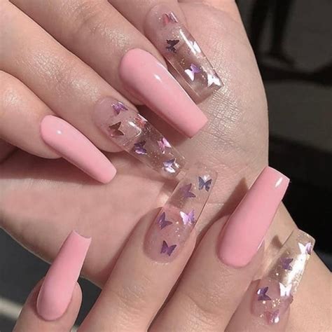 Butterfly Pink Press On Nails In 2021 Fake Nails With Glue Pink