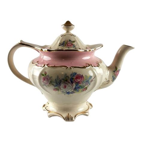Vintage Sadler English Teapot Model No 2949 Pink Roses Gold This