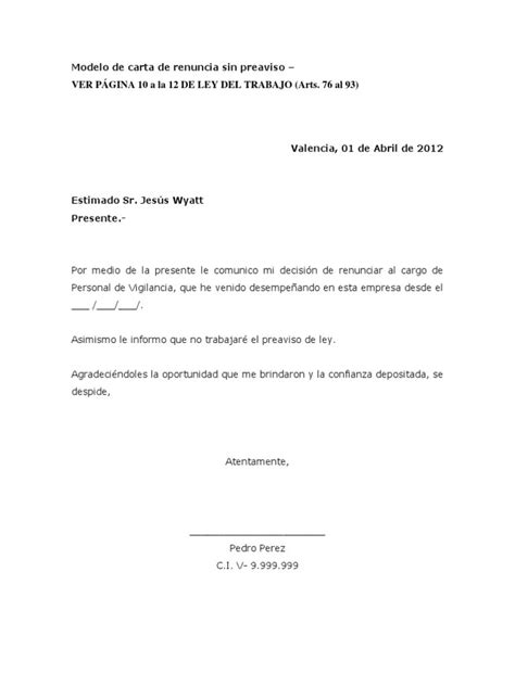 Modelo De Carta De Despido Con Preaviso En Panama Financial Report