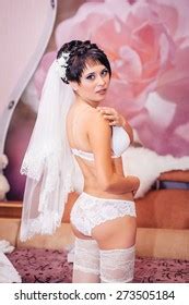 Nude Bride Striptease Beautiful Girl White Stock Photo