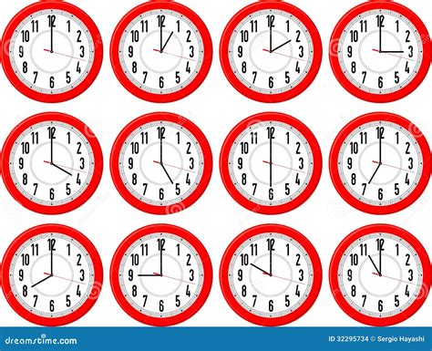 Clocks Different Times Stock Vector Illustration Of Hour 32295734