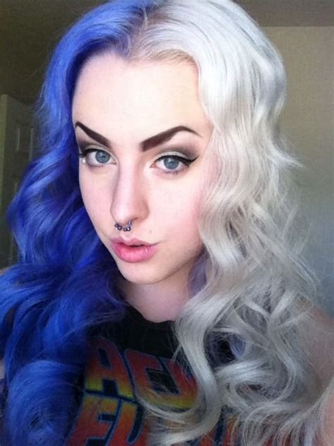 Two tone in 2020 half colored hair, hair inspiration these pictures of this page are about:half black and blonde hair. Half purple half blonde dyed alternative hair | Half dyed ...