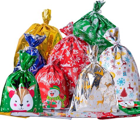 Tomnk Christmas Bags 46 Pieces Drawstring Wrapping Bags In