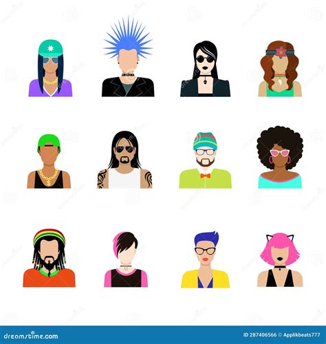 Subculture Hair Style Concept Vector Icon Set Man And Woman