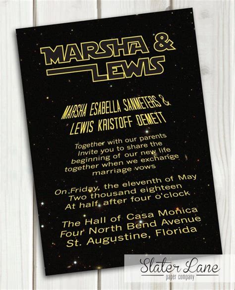 Star Wars Wedding Invitation Theme Printable Download Custom
