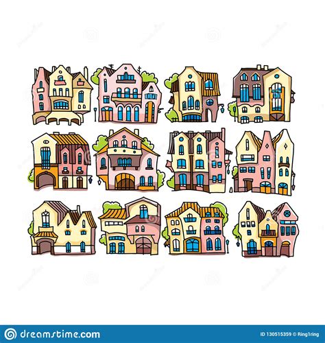 Funny Colorful Houses Made In Cartoon Style Facade Of Cartoon House