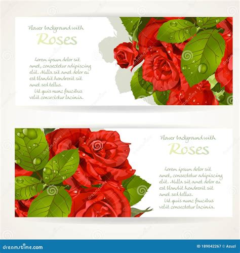Two Horizontal Banners With Red Roses Bouquet Stock Illustration