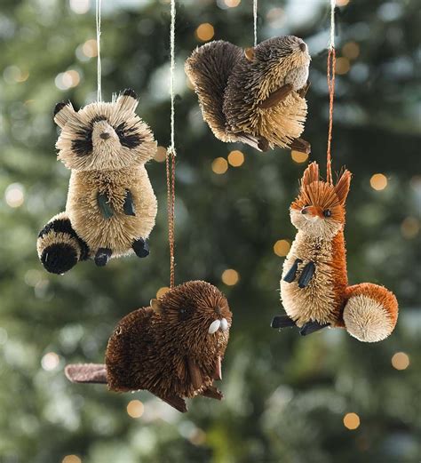 Woodland Animals Hanging Straw Ornaments Set Of 4 Decorating The
