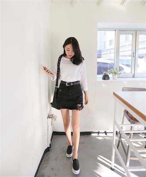 On Fleek Casual Ootd With Daily About Black Denim Skirt Korean