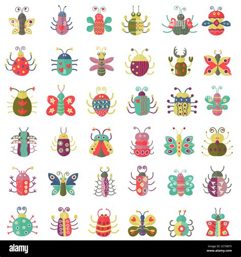 Color Flat Insects Icons Set Simple Flat Butterfly Bugs Collection