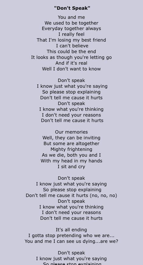 Dont Speak By No Doubt Is A Song I Greatly Associate With The Memory