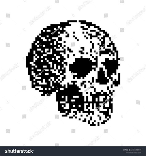 Skull Pixel Art Pixelated Skeleton Head เวกเตอร์สต็อก ปลอดค่า