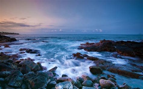 Ocean Waves Water Stream On Rocks Under Blue Sky Hd Nature Wallpapers