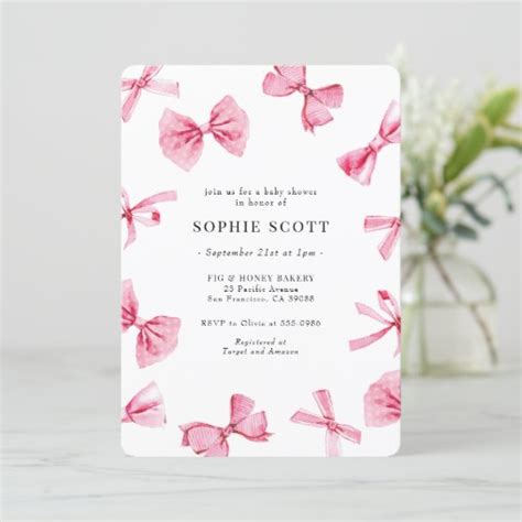 Pink Bows Baby Girl Baby Shower Invitation Zazzle