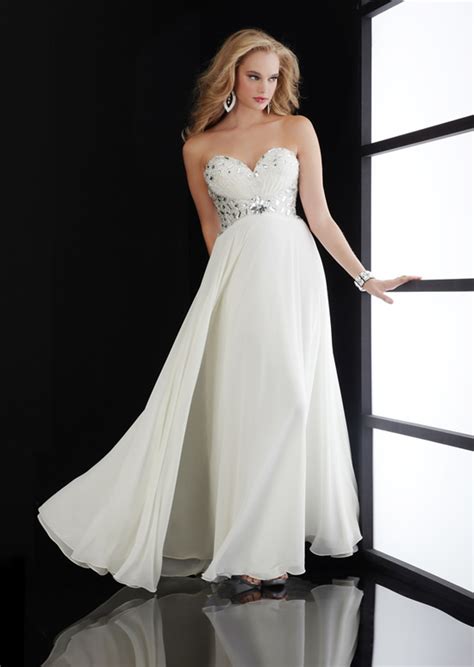 Ivory A Line Strapless Sweetheart Low Back Floor Length Chiffon Evening