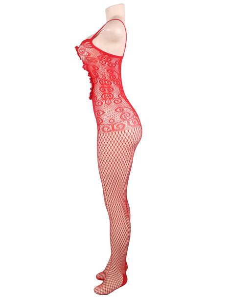 Wholesale Sexy Crocheted Fishnet Red Bodystockings