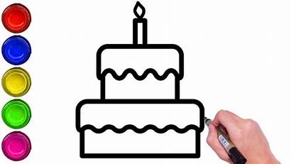 Cake Drawing Birthday Draw Step Easy
