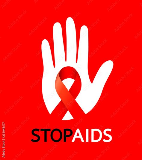 Stop Aids Sign With White Hand And Red Ribbon World Aids Day Aids Awareness Icon Design For