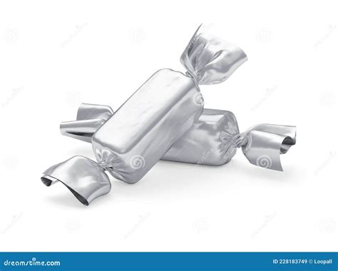 Chocolate Candies In Silver Metallic Wrapper Of Foil Sweets Isolated