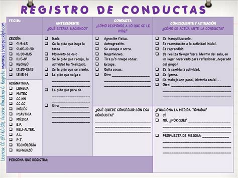Registro De Conductas Registros De Conducta Rubrica De Evaluacion