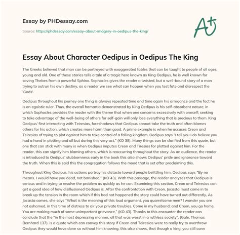 essay about character oedipus in oedipus the king