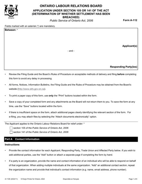 Form A 112 Fill Out Sign Online And Download Fillable Pdf Ontario