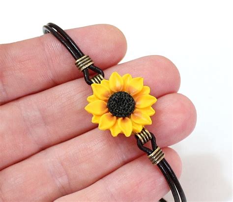 sunflower bracelet sunflower leather bracelet personalized etsy