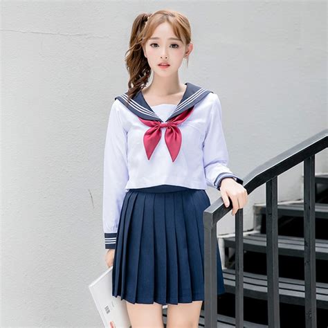 New Sailor School Uniform Long Sleeves Navy Sailor Uniform Korean
