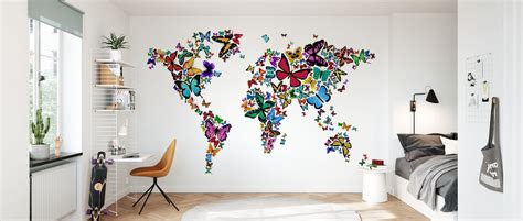 Large Butterflies World Map Affordable Wall Mural Photowall