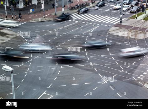 Great Road Intersection Road Markings For Various Turning Lanes Stock