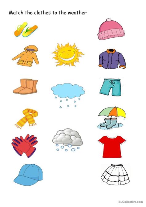 Match The Clothes To The Weather English Esl Worksheets Pdf And Doc