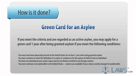 The standard exam does not include a drug test, but it an experienced immigration attorney will be able to advise you on how to best address your drug usage within the green card application process. Green Card for an Asylee - YouTube