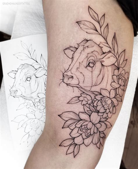 Cow And Florals Cow Tattoo Tattoos Thigh Tattoo