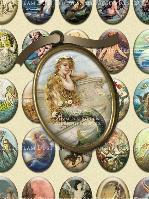 Vintage And Victorian Mermaids 30x40mm Cameo Size Oval Images Digital
