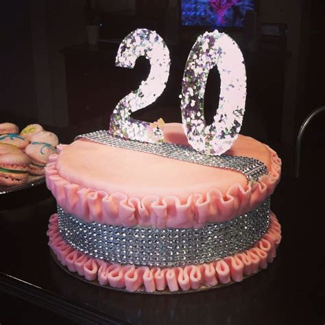 Ruffled Pink Fondant Cake With Silver Bling Sides And 20 Sequined Cake