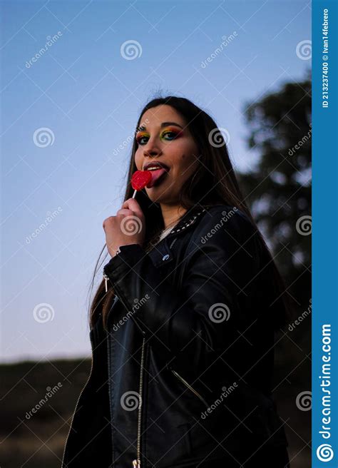 Beautiful Amazing Smiling Woman With A Lollipop Stock Photo Image Of