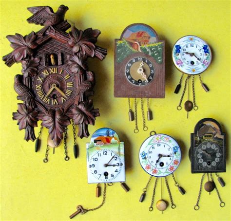 Lot 6 Vintage Antique Miniature Wall Clocks For Repair Enamel Dial