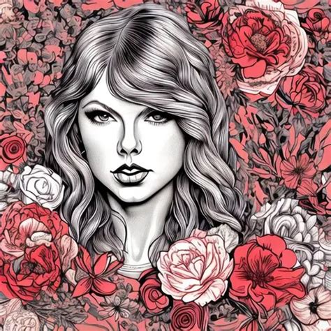 Hand Drawn Illustration Of Taylor Swift Red Era With