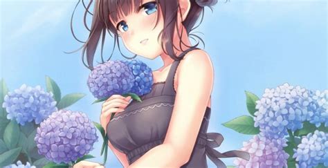 Desktop Wallpaper Flowers Blue Cute Anime Girl Hd Image Picture