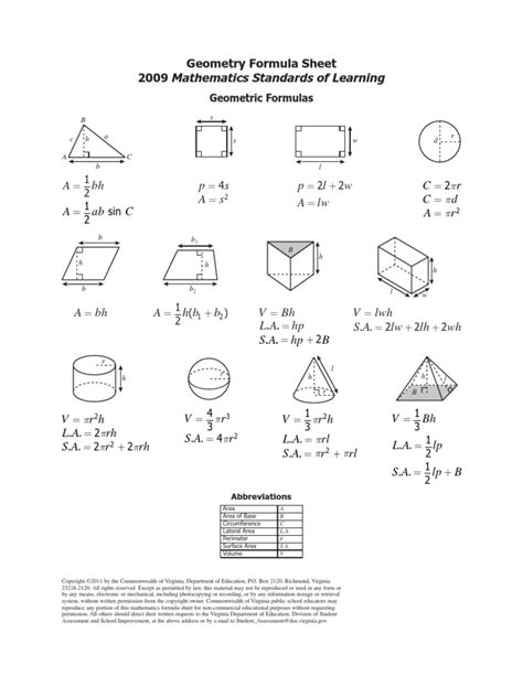 Formula Sheet Geometry Triangle Angle